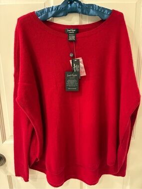 Lord & Taylor Red Cashmere Crewneck Sweater